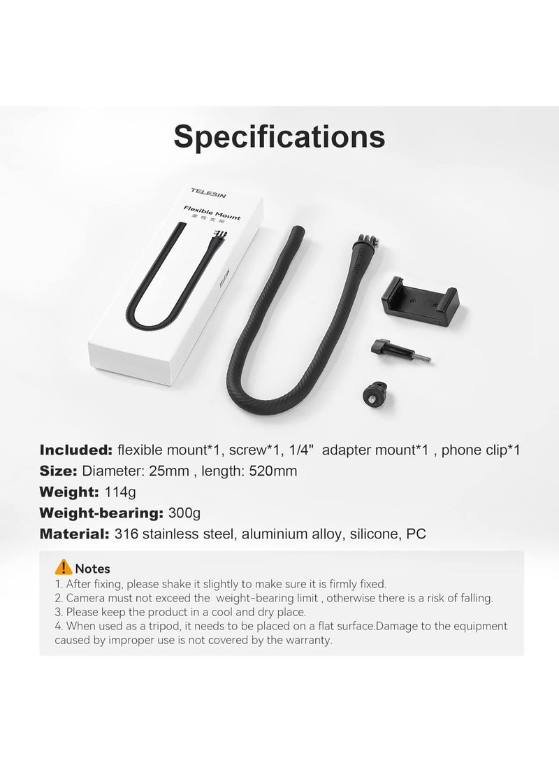 TELESIN°Flexible Neck Selfie Stick Camera Clamp Mount with Phone Clip for Max Hero 12 11 10 9 8 7 Insta360 X3 GO3 DJI Action 3 4 Action Cameras Phones for Bike Motorcycle Tube Video Shooting - Image 3